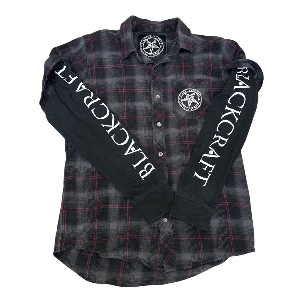 BlackCraft Cult Flannel Shirt XS Plaid Layered Punk Grunge Baphomet Believe Goth